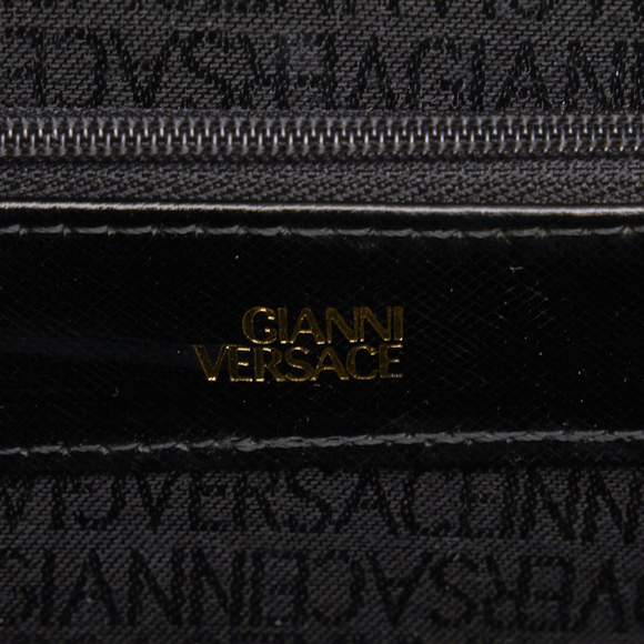 Versace Sunburst Gold Hardware Handbag Vanity Bag Black Enamel Leather - Picture 9 of 10